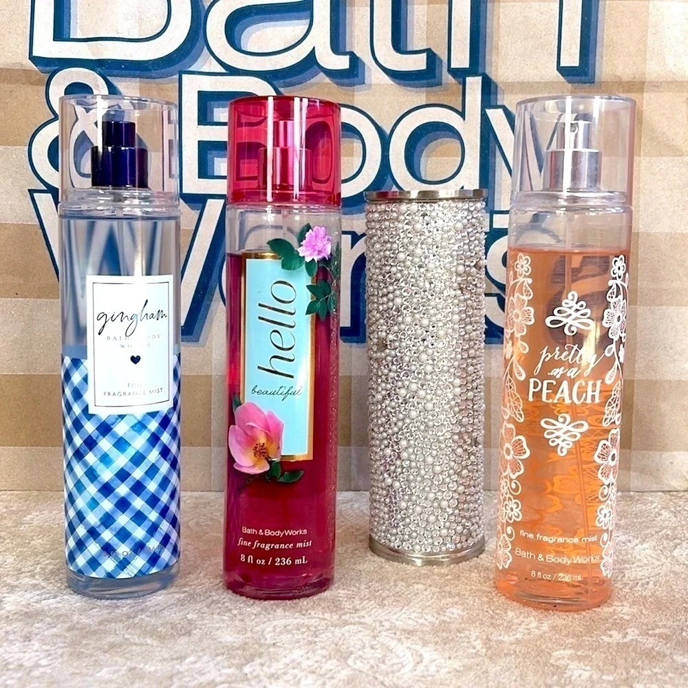 Bath & Body Works Fine Fragrance Mists Body Sprays w/ Holder Gingham Peach Hello